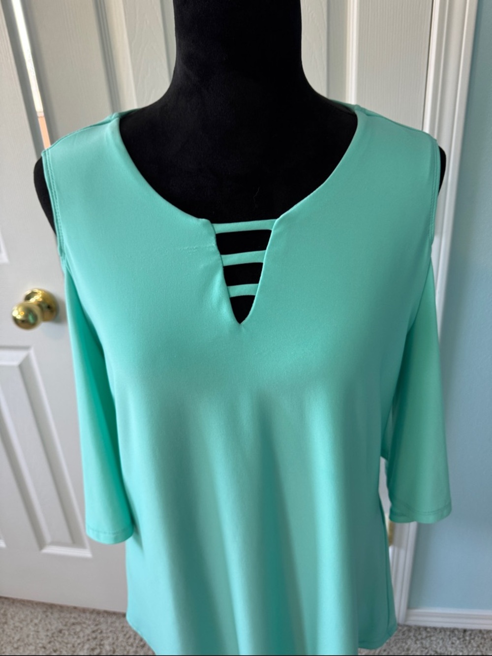 Zara Aqua Strappy V-Notch Cold-Shoulder Tunic